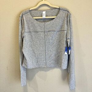 Abound Womens‎ Size 2X Grey Long Sleeve Exposed Hem Cropped Top